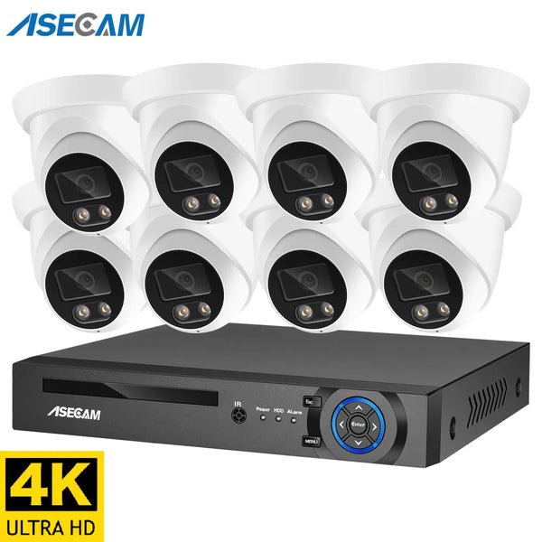 Security Camera System 8MP 4K POE NVR Kit CCTV Audio Recording Outdoor AI Color Night Vision Video Surveillance IP Camera Set