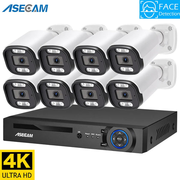 8MP 4K Security Camera Face Detection System Audio POE NVR Kit CCTV Color Night Vision Outdoor Home Video Surveillance