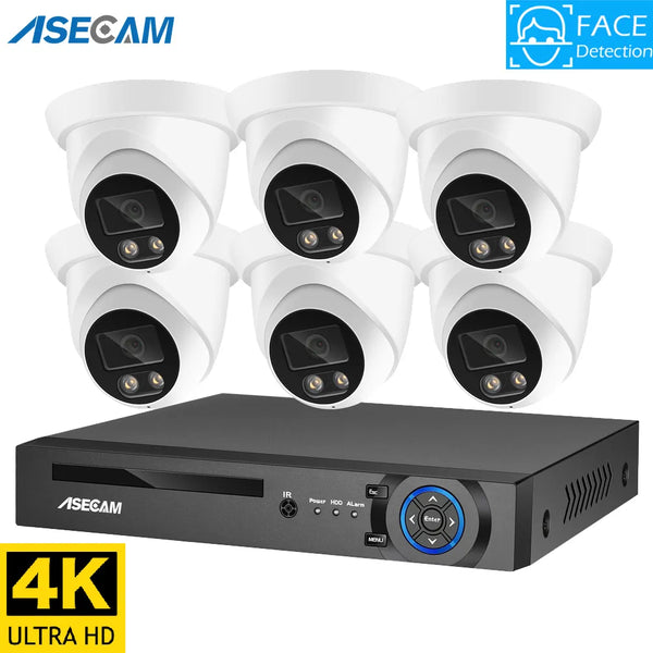 ASECAM 4K Security Camera Face Detect Audio CCTV System NVR POE 8MP AI IP Camera Outdoor Color Night Home Video Surveillance Set Xmeye